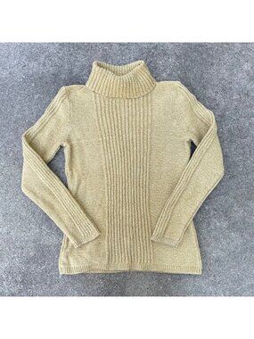 Sundance Turtleneck Cable knit Cotton Silk Blend Butter Yellow Summer Sweater M